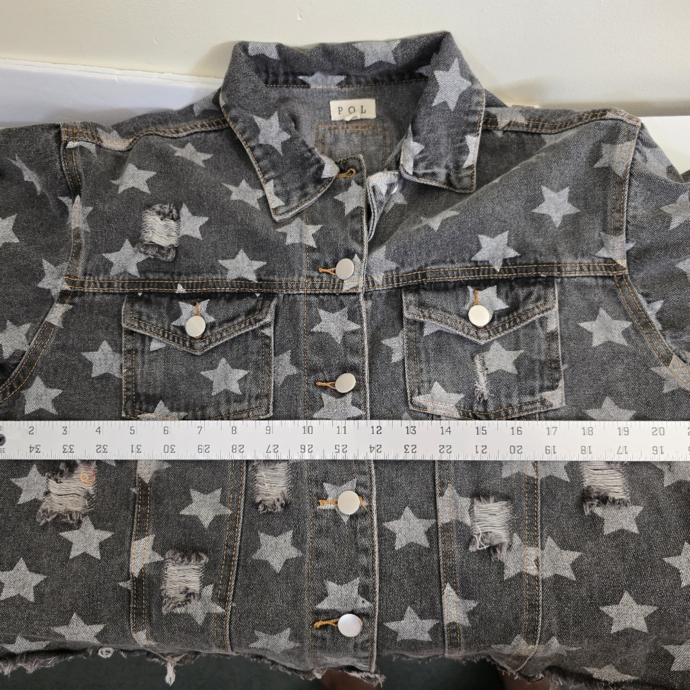 Pol Star Patterned Denim Distressed Jacket Size L… - image 8